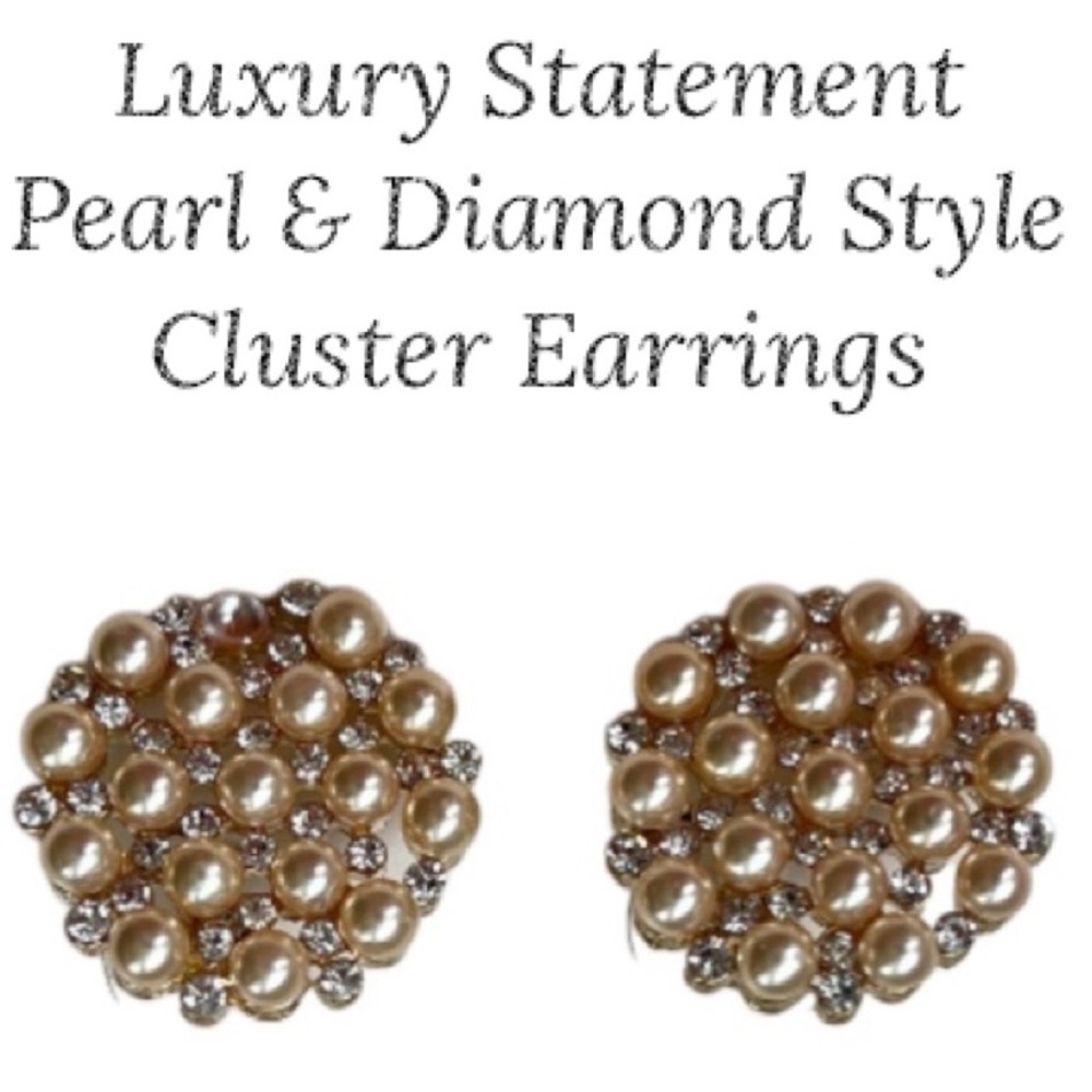 Pearl & Diamond Pierced Earrings Rhinestone Crystal Formal Statement Stud Post